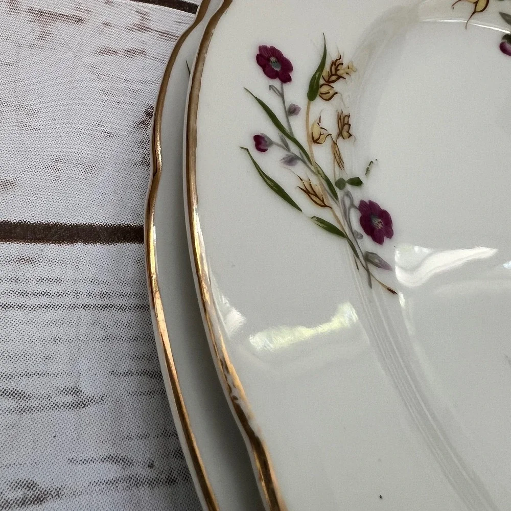 Yamaka‎ China Bowl and Plate Set White Gold Wheat Floral Japan MCM 3pc Set